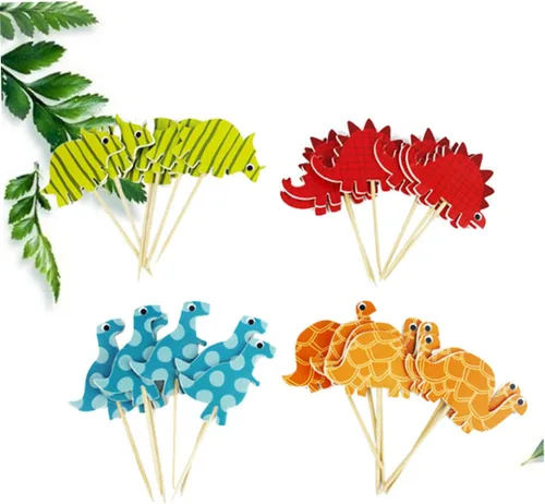 Vista 6 de Paper Dinosaur Cake Toppers Birthday Party Decorations 96pcs