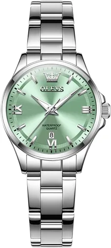 Vista 9 de OLEVS - Relojes de acero inoxidable para mujer, reloj de plata de lujo para damas con fecha, relojes analógicos de cuarzo impermeables y delicados
