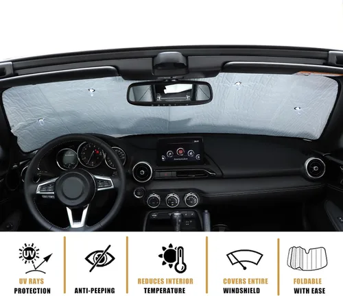 Vista 3 de Parasol para parabrisas de automóvil compatible con Mazda MX-5 2016-2024, protector de visera solar para ventana delantera, protección UV