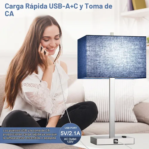 Vista 7 de Lynnoland 2 lámparas de mesa de 21 pulgadas con salidas USB A+C y CA, control táctil, regulable en 3 direcciones, para dormitorio, sala, oficina