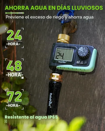 Vista 4 de Temporizador de aspersor RAINPOINT con pivote de latón, temporizador de agua programable para manguera de jardín con retardo por lluvia/riego
