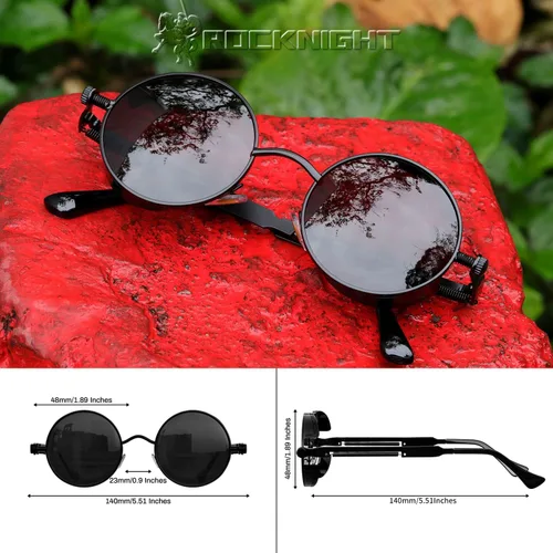 Vista 5 de ROCKNIGHT Gafas de sol Gothic Steampunk redondas polarizadas UV400 con protección unisex