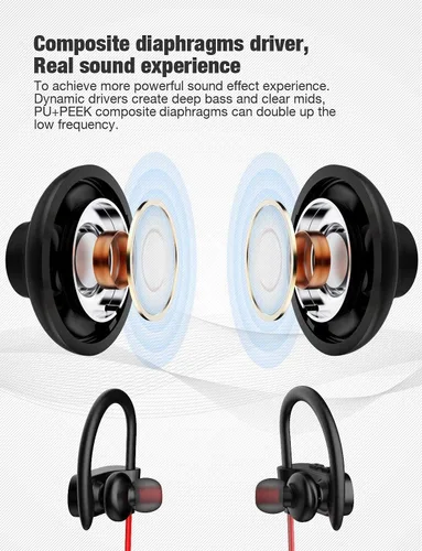 Vista 4 de Auriculares Otium con Bluetooth, auriculares inalámbricos IPX7 impermeables para deportes con micrófono, estéreo HD, resistentes al sudor, para uso