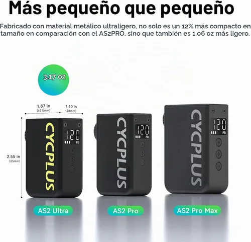 Vista 2 de CYCPLUS AS2 Bomba de Bicicleta Ultra Pequeña con Manómetro, Mini Bomba Eléctrica Máx 120 PSI, Parada Automática, con Válvula Presta y Schrader