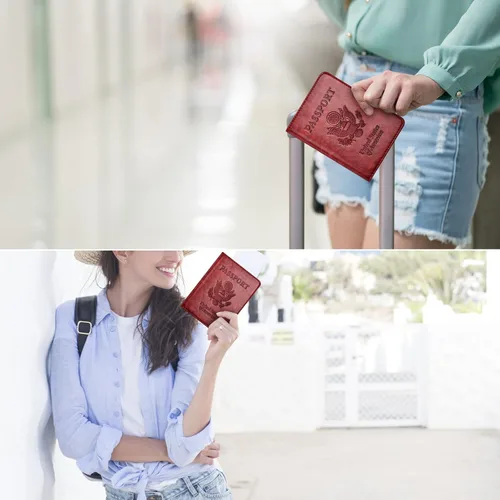 Vista 5 de Combo de tarjetero para pasaporte y vacuna, soporte para pasaporte con ranura para tarjeta de vacuna, cartera para pasaporte, funda para pasaporte