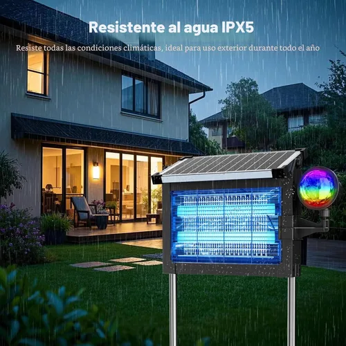 Vista 6 de OnBeam Solar Bug Zapper Outdoor, 4500V Fly Zapper with Projector Lights Negro espacial