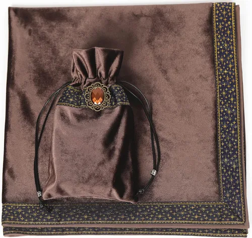 Vista 3 de Mantel de tarot de altar - 25.6 x 25.6 pulgadas - Terciopelo Wicca de adivinación con bolsa de cartas de tarot (café oscuro)