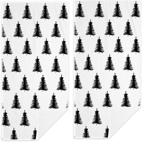 Vista 14 de Juego de 2 toallas de mano para árbol de Navidad, color blanco y negro, juego de 2 toallas de baño absorbentes de copos de nieve, toallas