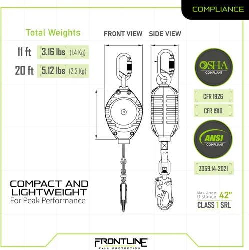 Vista 6 de Frontline RPW11 Web de una sola pierna SRL con extremo de gancho de acero Cumple con OSHA y ANSI SRL Duradero, ligero y compacto Cincha sin
