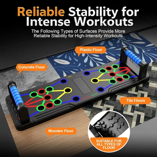 Vista 5 de Berleng Tabla de Flexiones – Soporte de fitness plegable para flexiones 36 en 1 para entrenamiento de fuerza portátil. Equipo robusto y estable