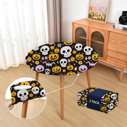 Vista 75 de Mantel ajustado blanco con elástico para mesas plegables de 48x48 pulgadas, manteles lavables y elásticos de elastano para mesas de cartas, manteles
