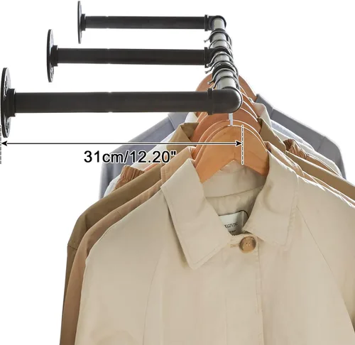 Vista 5 de IBUYKE TYJ003H - Perchero industrial de tubería montado en la pared, 70 Barras de armario para colgar ropa, perchero multiusos resistente