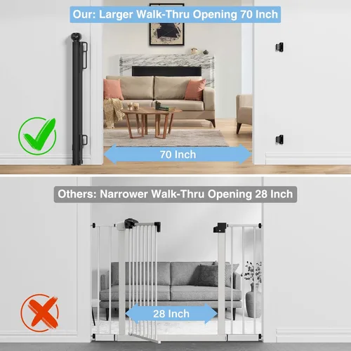 Vista 4 de probebi Puertas retráctiles para bebés, niños y perros para escaleras, se extienden hasta 54 pulgadas de ancho y 34 pulgadas de alto, uso