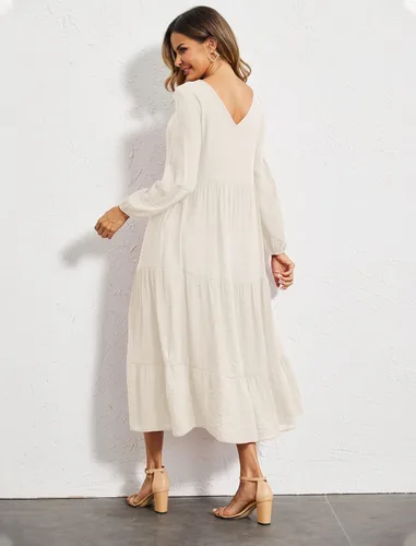 Vista 5 de Halife Vestidos largos casuales de verano para mujer, con volantes, estilo bohemio, con bolsillos
