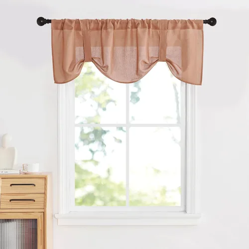 Vista 17 de NICETOWN Cenefa con textura de lino para ventana de cocina y sala de estar, filtrado de luz, estilo campestre bohemio, con bolsillo para barra, 2
