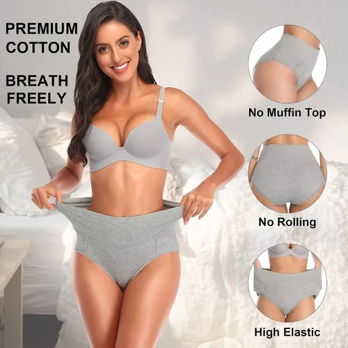 Vista 3 de MISSWHO Ropa interior de algodón de cintura alta para mujer, suave, transpirable, cobertura completa, elásticos, paquete de 5