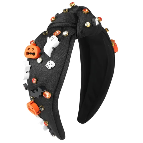Vista 8 de Diademas de fantasma de Halloween para mujer, diadema de araña espeluznante con cuentas de diamantes de imitación de cristal, accesorios