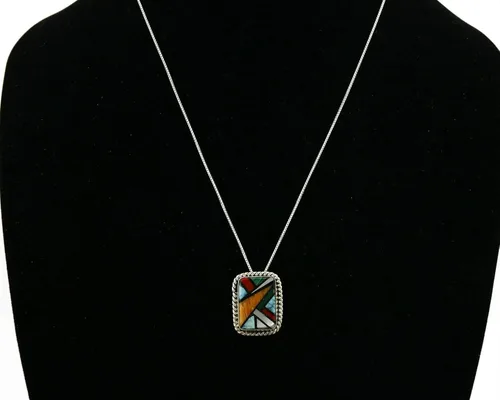 Vista 7 de Collar de plata 925 con incrustaciones de piedras naturales Navajo Doug Zachary de C.80-90, turquesa