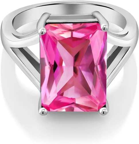 Vista 95 de Gem Stone King Anillo de compromiso solitario con piedra preciosa de corte esmeralda de 0.551 x 0.394 in para mujer, plata de ley 925, anillo
