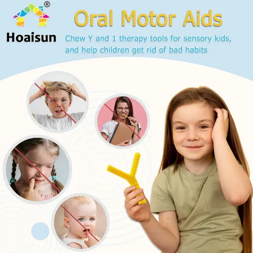 Vista 4 de Juguetes sensoriales para niños autistas, paquete de 4 tubos masticables para niños sensoriales que mastican, mordedores de silicona para el motor