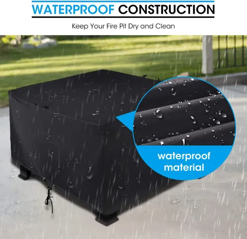 Vista 3 de Unicook Funda cuadrada para hoguera de 38 pulgadas, resistente e impermeable, protector para fogata al aire libre con cordón y asas, protección