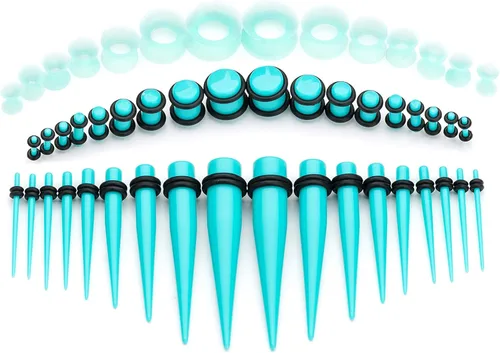 Vista 3 de CABBE KALLO Juego de 50 dilatadores de oreja de silicona, dilatadores y tapones acrílicos 14G-00G, juego de expansores de ojal para mujeres
