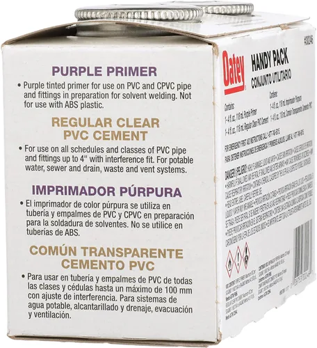 Vista 7 de Oatey 30246 4 oz. Cemento transparente de PVC regular y 4 oz. NSF Purple Primer Handy Pack