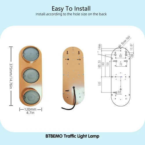 Vista 5 de Lámpara de semáforo con control remoto programable más de 12 secuencias, lámpara de pared de tráfico retro para dormitorio, sala de estar, club, bar