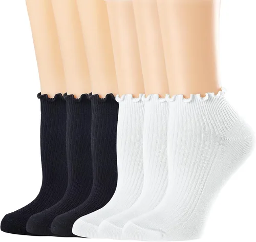 Vista 12 de Mcool Mary Calcetines tobilleros con volantes para mujer, paquete de 6 Blanco