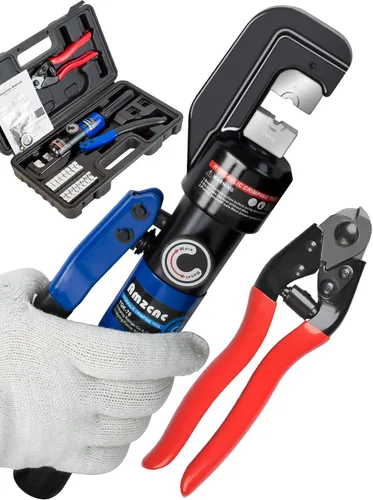 Vista 8 de AMZCNC herramienta de crimpado de terminales de cable de batería de alambre hidráulico azul de 16 toneladas con troqueles estándar de cable EE. UU.