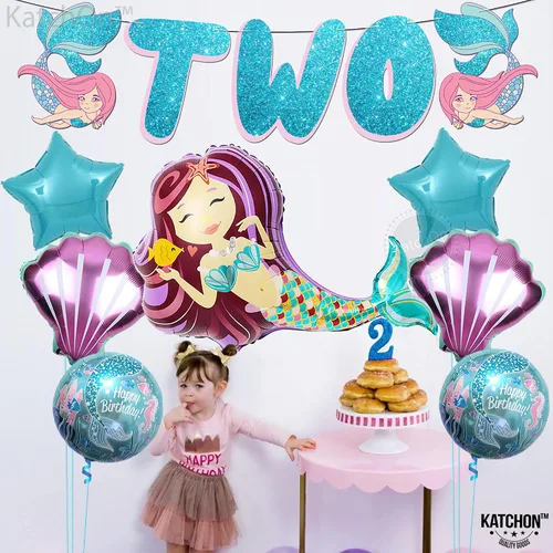 Vista 2 de KatchOn Decoraciones de sirena para el segundo cumpleaños - Paquete de 8