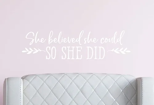 Vista 4 de InnovativeStencils Calcomanía de pared con texto en inglés «She Believed She Could So She Didid» (She Believed She Could So She Didid), con cita