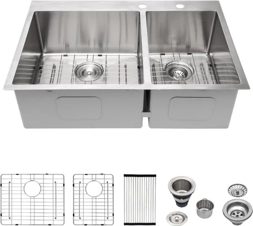 Vista 2 de Logmey Fregadero de cocina de doble tazón Acero inoxidable