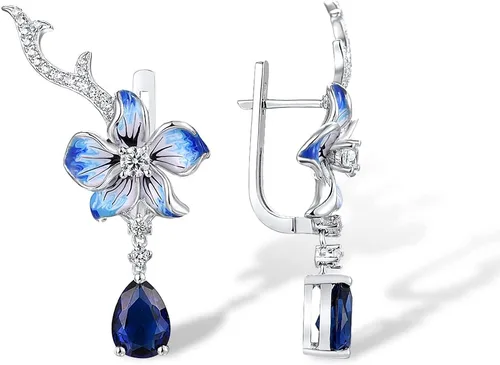 Vista 2 de Santuzza - Aretes con gema, esmaltados, de flor, de plata de ley 925