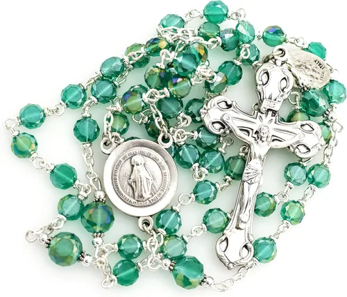 Vista 3 de Elysian Gift Shop Rosario religioso de plata italiana con cuentas de cristal pulido de fuego de Praga de 0.236in y colgante de medalla milagrosa