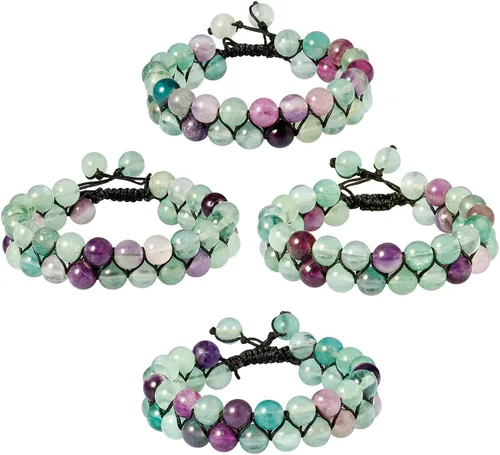 Vista 4 de TUMBEELLUWA Pulsera de cuentas de piedra de 0.315in de doble capa ajustable de meditación de poder de curación de pulseras de cristal
