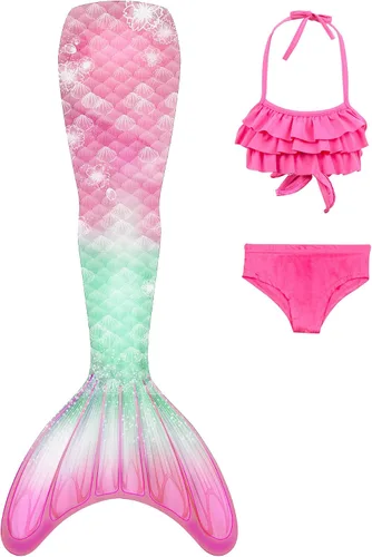 Vista 2 de Traje de baño de cola de sirena con monoaleta para niñas, conjunto de bikini
