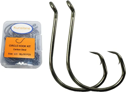 Vista 12 de Ganchos circulares para pesca de gato, 50/100 unidades, ganchos circulares de pesca de pulpo, agua salada, agua dulce para bagre lubina Redfish 1/0