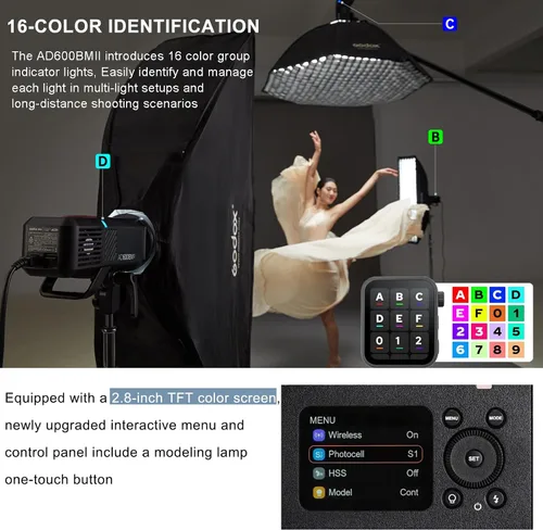Vista 2 de Godox AD600BMII AD600BM II - Luz estroboscópica para exteriores, para fotografía, flash de estudio de 2.4G 600Ws, montaje Bowens GN87 con lámpara