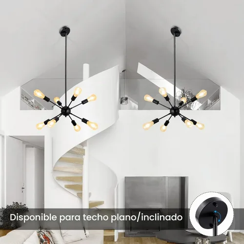 Vista 6 de SineRise Candelabros Sputnik Negros, 8 Luces Modernas Accesorio de Iluminación Sputnik con Altura Ajustable para Comedor, Sala de Estar, Cocina