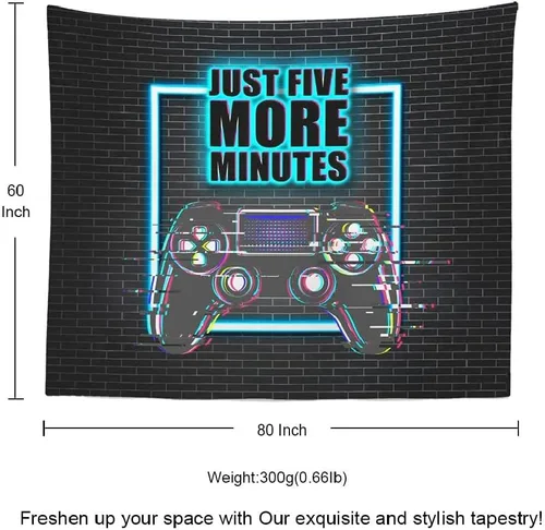 Vista 6 de Tapiz de juegos para decoración de sala de juegos, decoración de pared para colgar en la pared, solo cinco minutos más, tapices frescos de luz negra