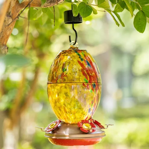 Vista 2 de Muse Garden Comedero de vidrio para colibríes para exteriores, comedero de colibríes de vidrio soplado de 27 onzas, regalo único para mamá, mujeres