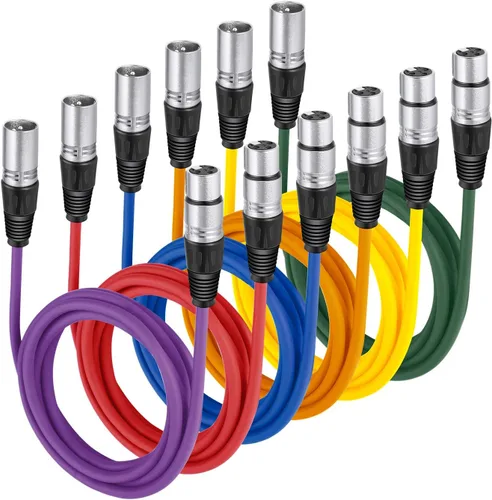 Vista 8 de NEEWER Paquete de 6 cables de micrófono de 3 pies/3.3 ft, XLR macho a XLR hembra, cables de audio de color serpiente