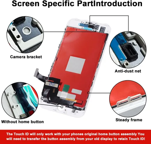 Vista 2 de para iPhone 7, reemplazo de pantalla LCD blanca de 4.7 pulgadas, conjunto de marco de visualización, pantalla táctil 3D, digitalizador con kit