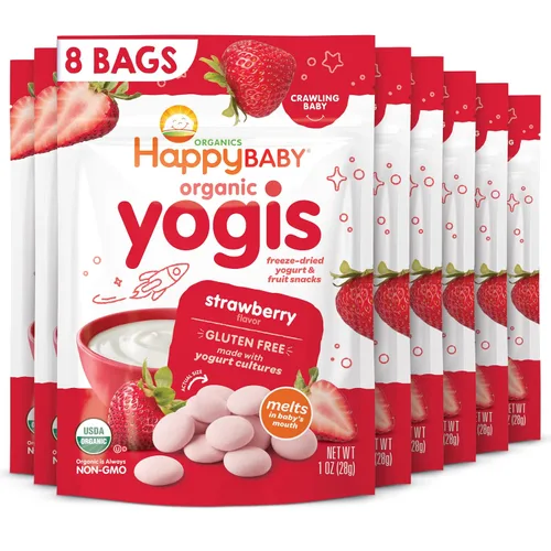 Vista 18 de Happy Baby Organics Yogis Snacks liofilizados de yogur y frutas, plátano y mango, bolsa de 1 onza (paquete de 8) el embalaje puede variar