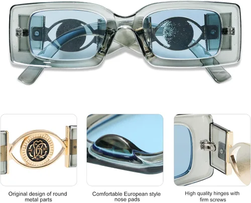 Vista 6 de Allarallvr Y2K AR82074 - Lentes de sol rectangulares para mujer, estilo vintage, de moda, de los años 90, para mujer