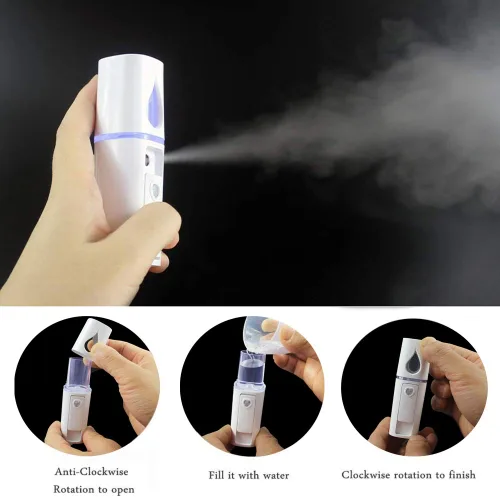 Vista 4 de Vaporizador Facial Portátil Nano Mini Atomizador Facial para Atomización de Extensiones de Pestañas con Espejo y Tanque de Agua Visual de 20ml