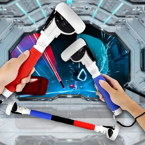 Vista 5 de VR BeatSaber Handles Controller Extension Grips for Oculus Quest 2 Playing BeatSaber Games2 in 1 Upgraded Simple Install for VR DualLong Beat Saber