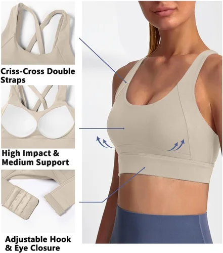 Vista 6 de Brasier deportivo para mujer, brasier de entrenamiento cruzado de alto impacto, brasier de alto soporte para yoga, fitness y correr