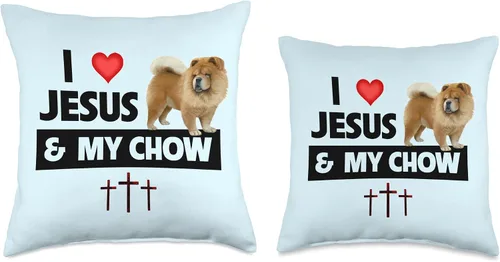 Vista 3 de I Love Jesus and My Chow Chow Dog Mom Dad Christian Cross Throw Pillow